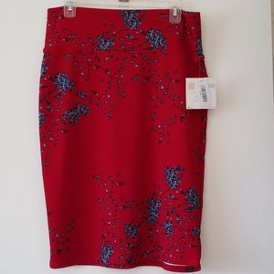 RED LuLaRoe Cassie Pencil Skirt Sz L NWT